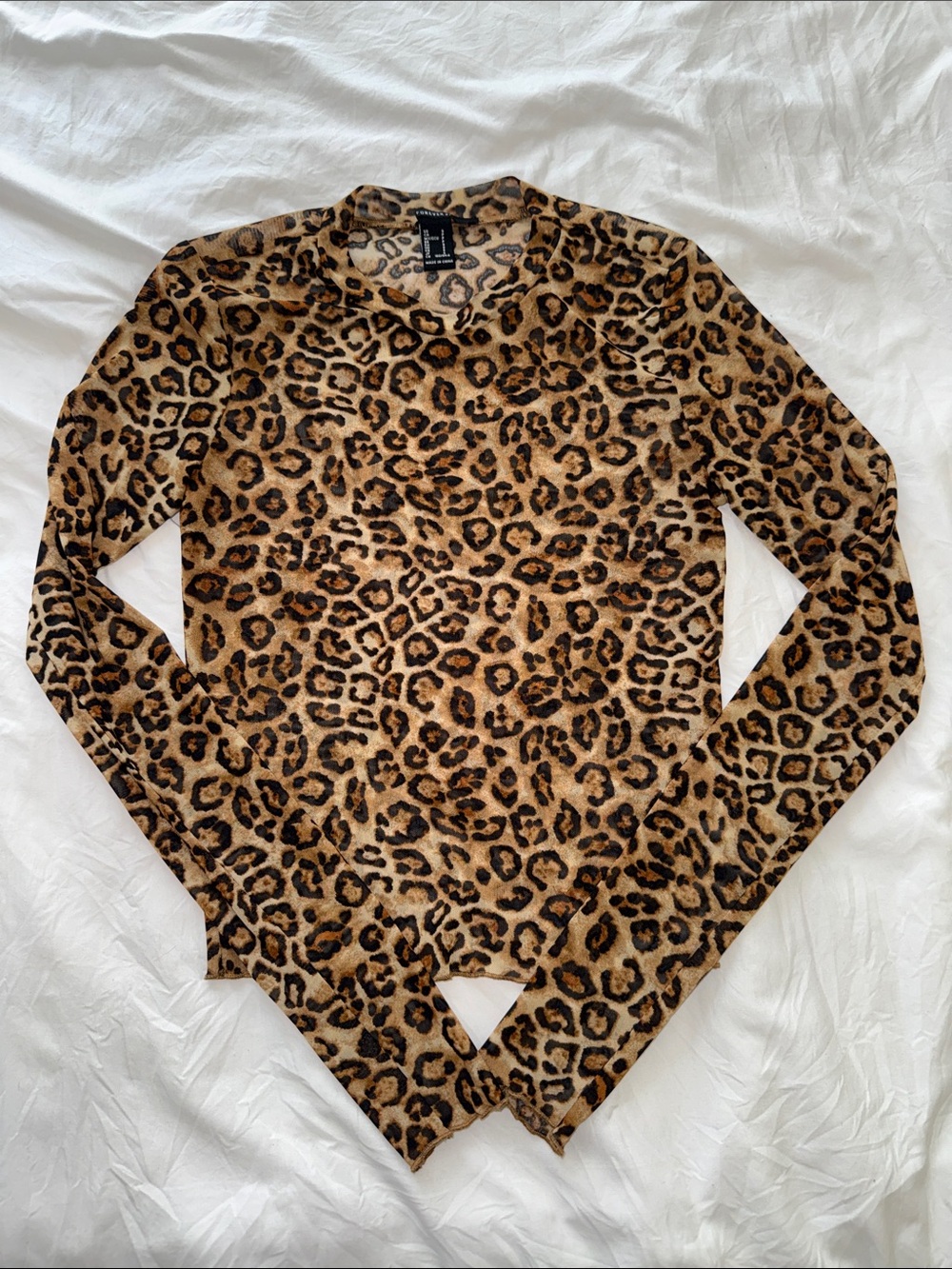 Forever21 Leopard Print Long Sleeve Tee - Brown and Black
